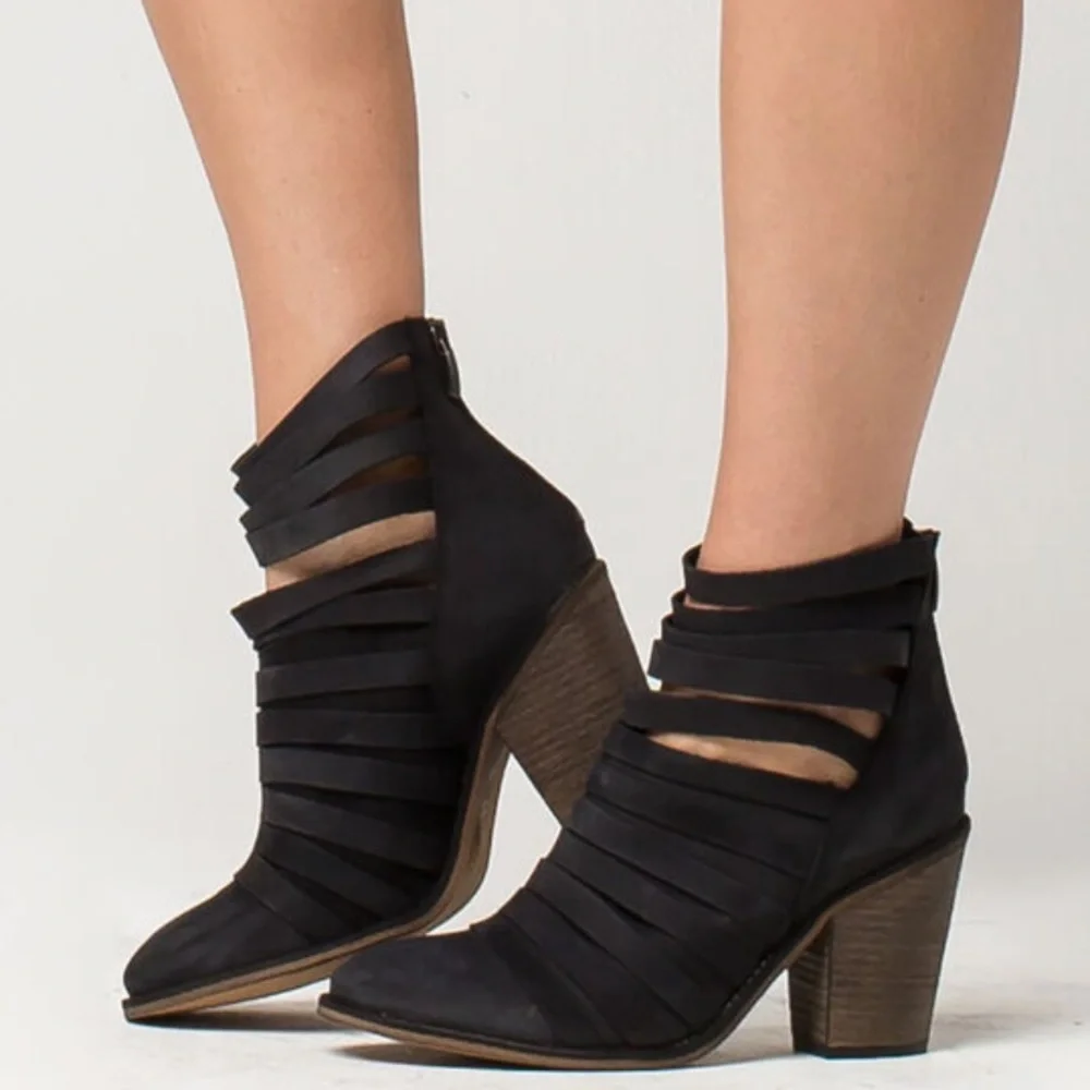 Free People Hybrid Black Leather Strappy Ankle - Picture 9 of 11